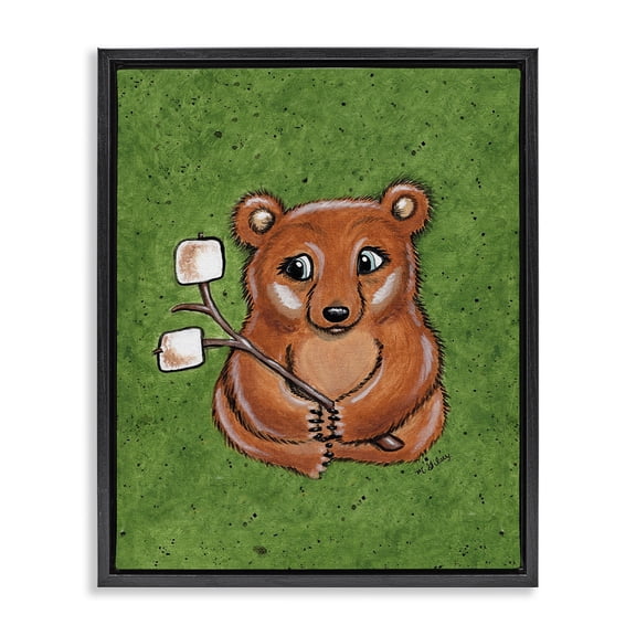 Stupell Industries Farmhouse Bear with S'mores Black Floating Frame Canvas Art, 17 x 21, by Michelle Gilsey