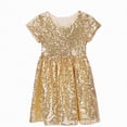 thumbnail image 1 of Gubotare Robes pour Tout-Petites Fille Robe d'Été pour Petites Filles Florale à Manches Courtes Tenue Décontractée Robe 4T 5T (Or,4-5 Ans), 1 of 3