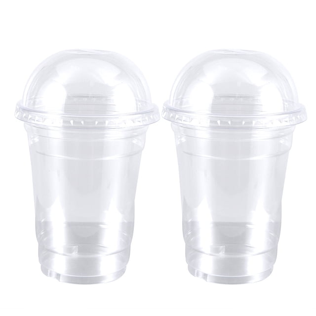 EeaseMX 20 vasos desechables de plástico transparente para zumos, bebidas frías y bebidas para llevar (con tapa de cúpula)
