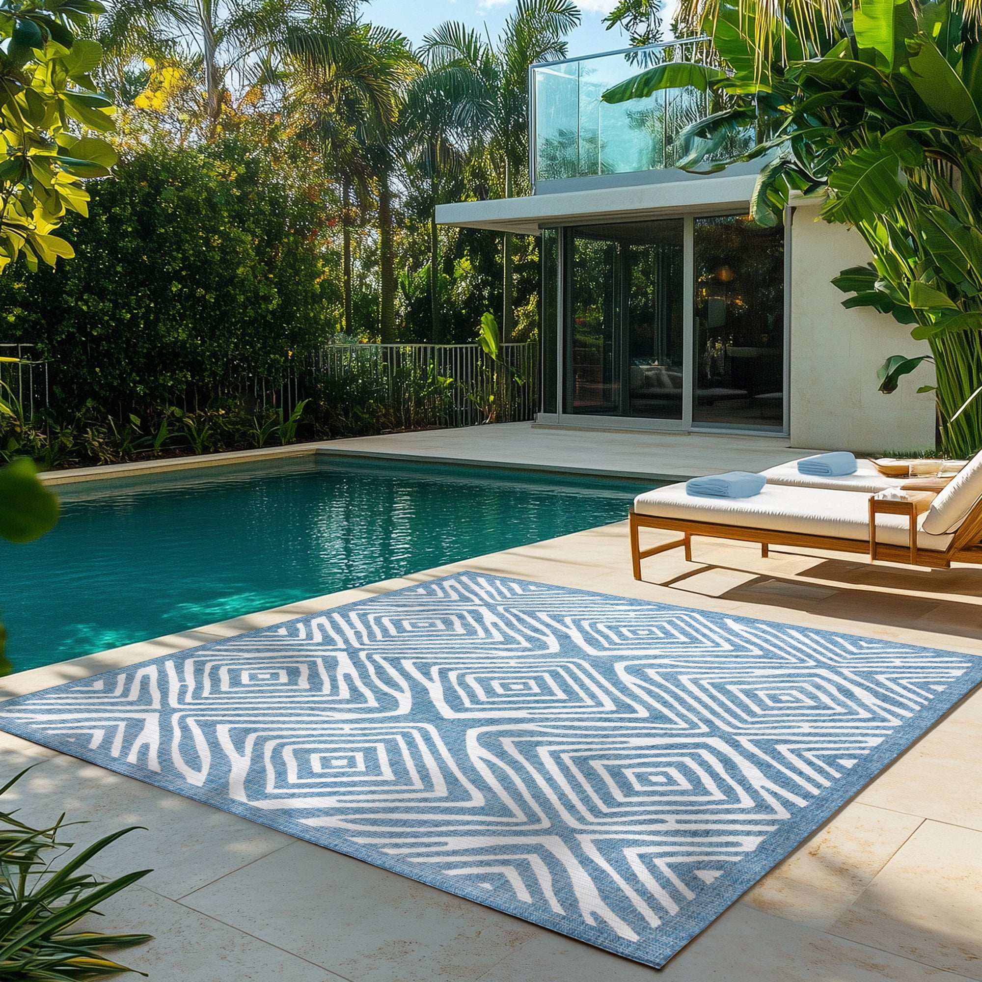 Savara Kaya Indoor/ Outdoor Polypropylene Navy Flat Weave Area Rug, 5x8
