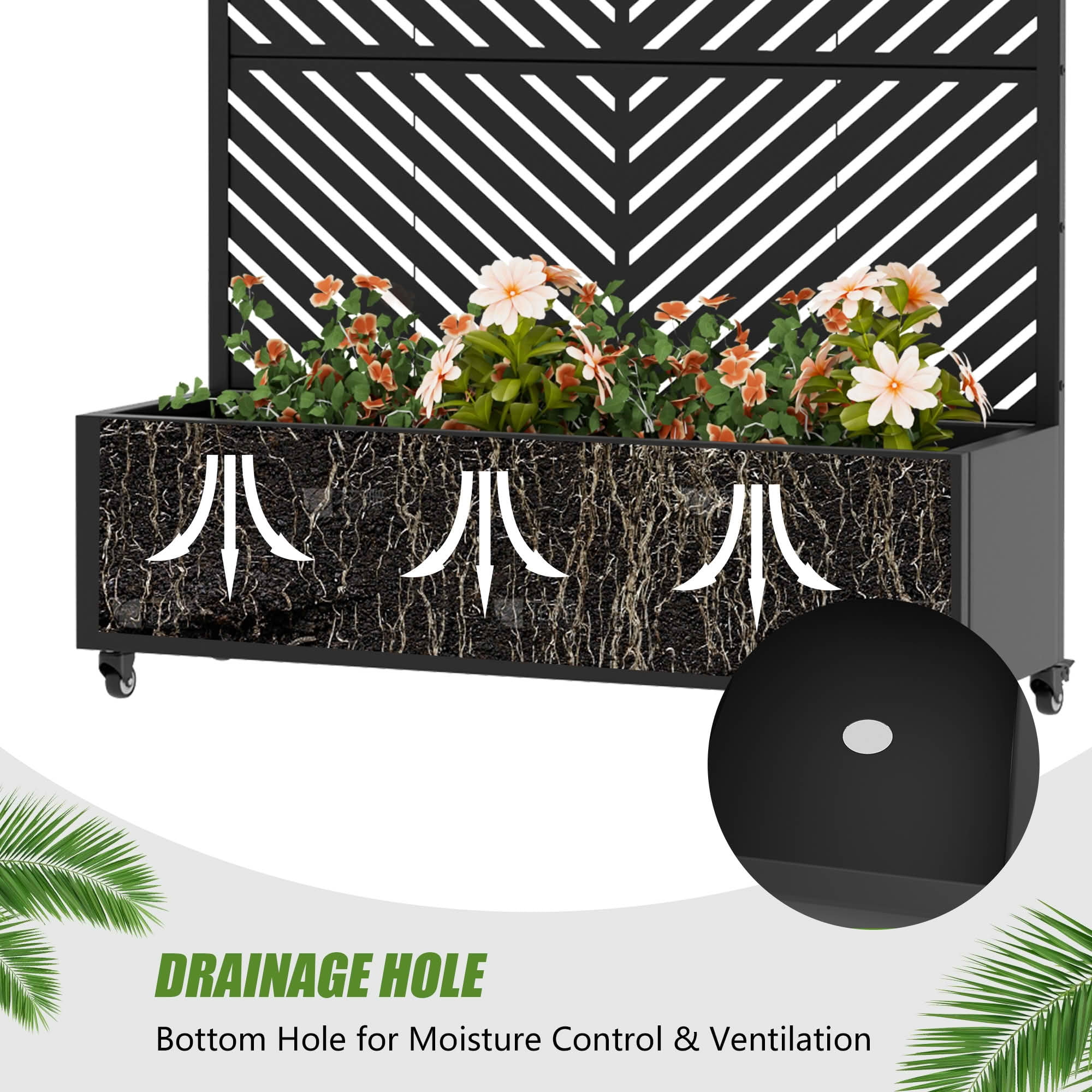 MAYEERTY 47X47" Metal Outdoor Black Privacy Screen with Planter Box for Backyard & Garden, 2 Piece Set, Double‑sided Installation