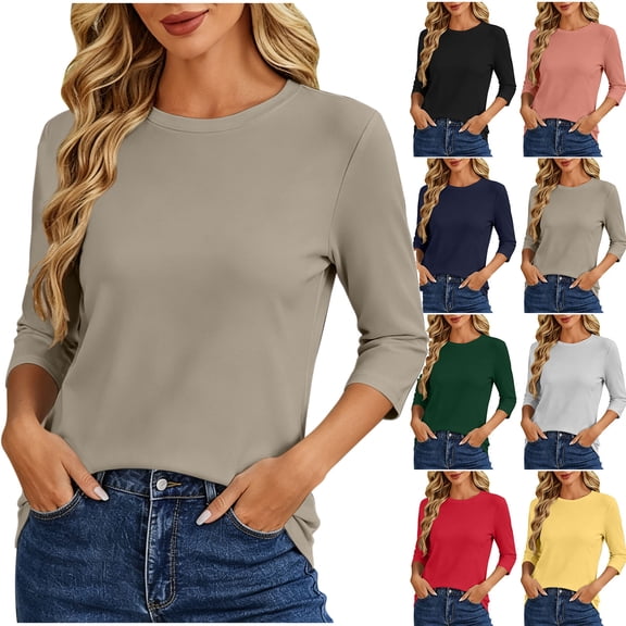 Tops for Women 3/4 Sleeve Crew Neck Casual Pullover Sweatshirt