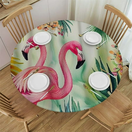

Orinice Flamingo Tropical Flowers Round Table Cover Stain Resistant Washable Indoor Outdoor Tablecloth Kitchen Dining Wedding Parties 100% Polyester Fiber 31-35