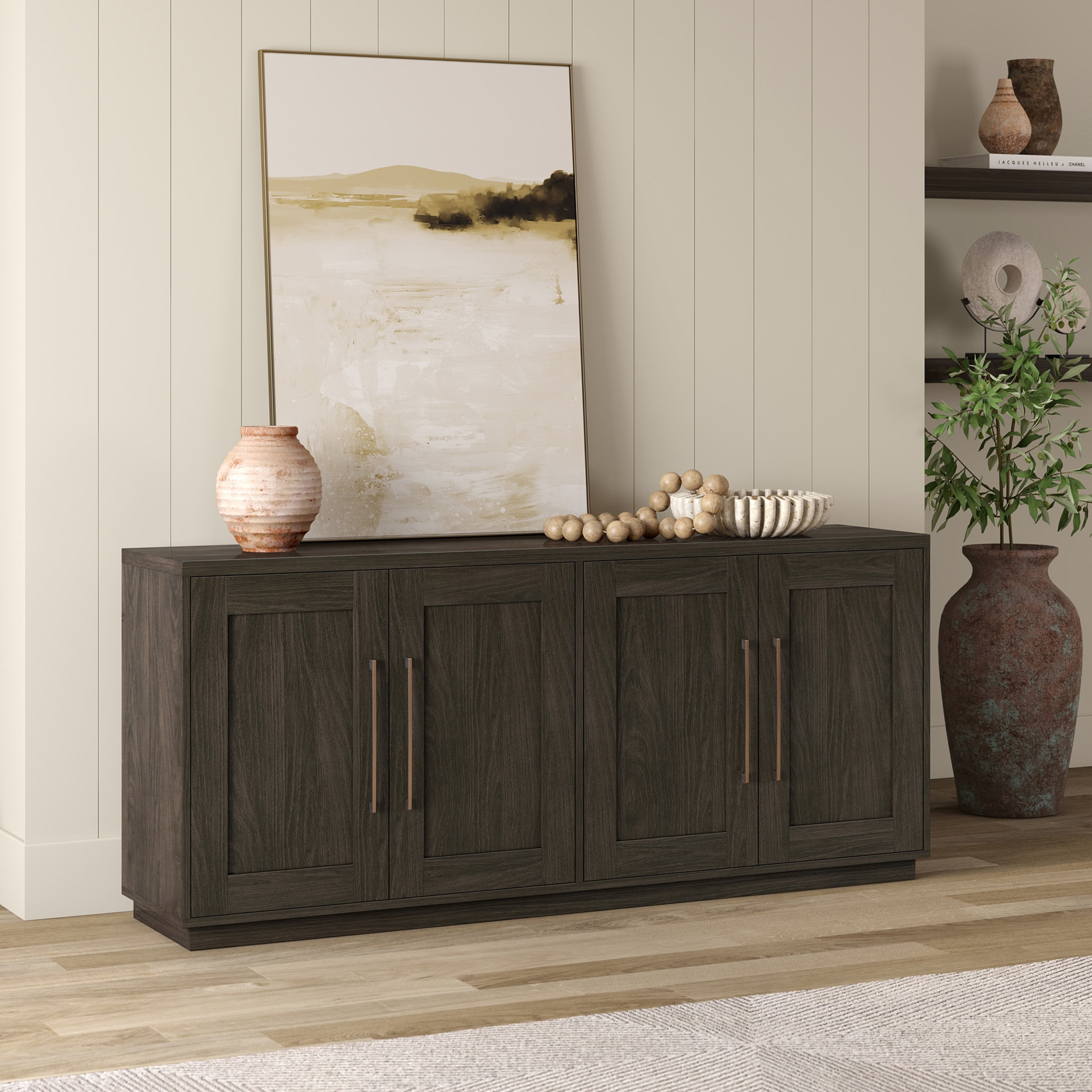 Evelyn&Zoe Modern/Contemporary 68" Wide Alder Brown Buffet Table
