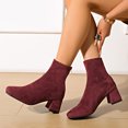 thumbnail image 6 of Women's Square Toe Stretch Suede Ankle Boots Chunky Block Heel Back Zip Slim Shaft French Minimalist Fashion Short Booties Suitable For Autumn Winter Daily Outfits, 6 of 8