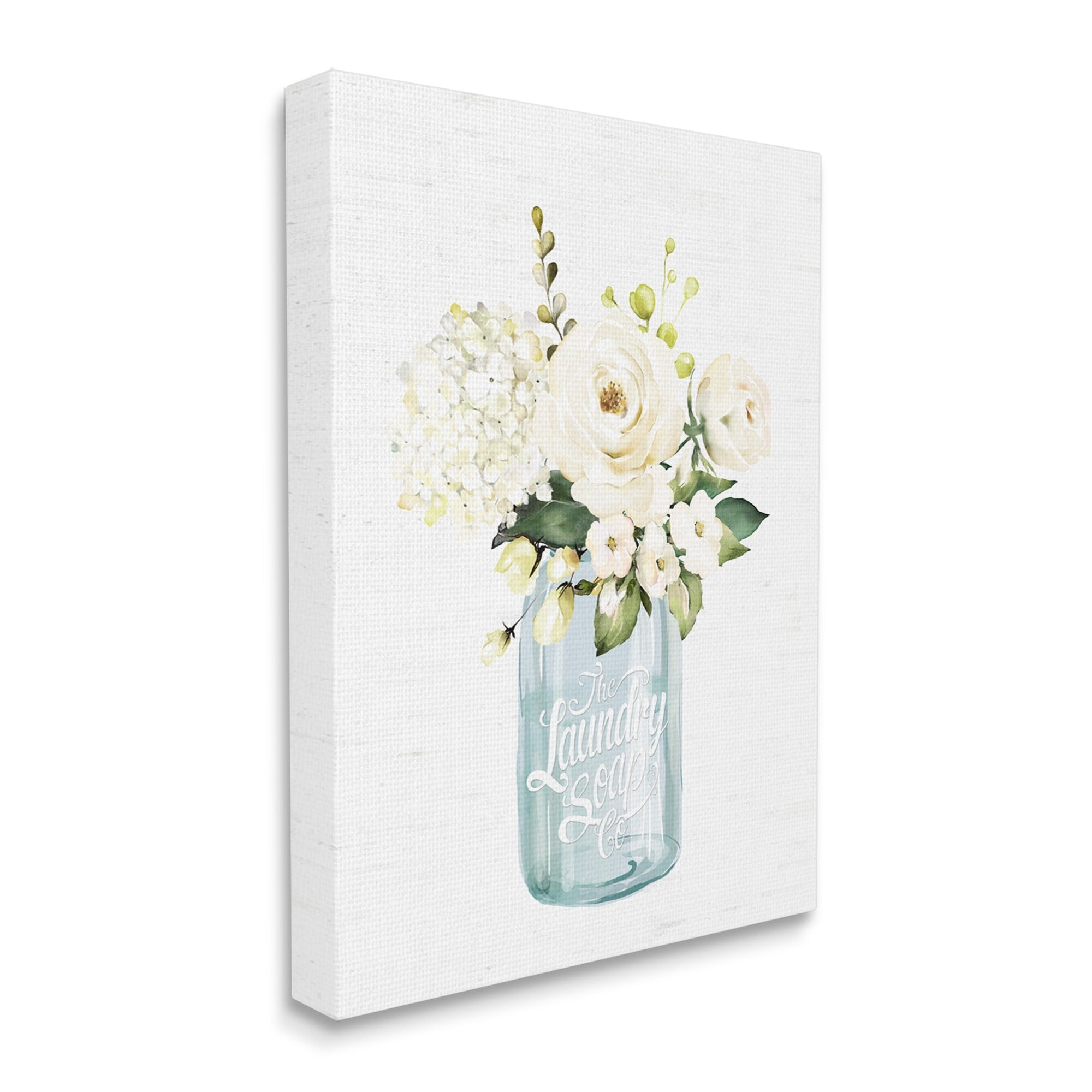 Stupell Industries White Floral Bouquet Vintage Laundry Text Jar Graphic Art Gallery Wrapped Canvas Print Wall Art, Design by Lettered and Lined