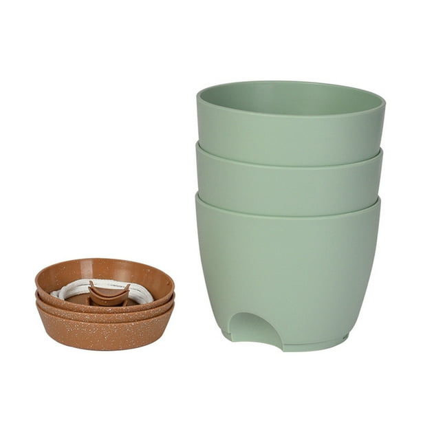 Cateissary Macetas de autorriego ecológicas y elegantes, para espacios pequeños, autorriego multigrande, 3 pack/lote Jardín y Patio Verde +marrón 6.5 pulgadas 3