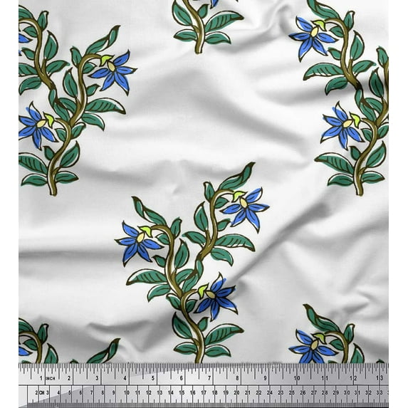 Soimoi Polyester Crepe Fabric Leaves & Floral Block Print Fabric by The Yard 42 Inch Wide