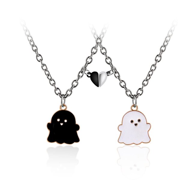 Conjunto de 2 collares con colgante de corazón magnético forma de fantasma NQ