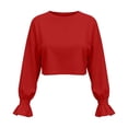 thumbnail image 5 of ClodeEU Women's Crew Neck Long Sleeve Cropped Drop Shoulder Sweatshirt,Casual Loose Crop Pullover Top Red,Women's Plus S, 5 of 6