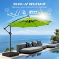 thumbnail image 2 of Patbrela 10ft Offset Patio Umbrella with Base, Cantilever Hanging Outdoor Umbrella with Solar Light Strips, Tilt Adjustment, Market Umbrella for Yard, Garden, Beach, Pool & Deck, Green, 2 of 10