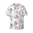 thumbnail image 4 of Uemuo Rose Flower B Pattern Cotton Linen Short Sleeve Shirts,Casual Lightweight Button Down Shirts,Vacation Beach Summer Tops-Medium, 4 of 7