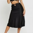 thumbnail image 4 of Mrat Summer Skirt Women's Casual Fashion Solid Color Zipper Satin Skirt Navel Temperamental Commute Skirt Summer Skirt S-66 Black M, 4 of 7