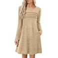 thumbnail image 3 of Ndbuld Dresses for Women Fall Square Neck Long Sleeve Knee Length Dress with Pockets Khaki S, 3 of 7