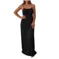 thumbnail image 2 of ClodeEU Women's Backless Tie Back Crewneck Sleeveless Spaghetti Strap Maxi Dress ,Loose Fit Casual Long Dress Black,Women's Plus XL, 2 of 8
