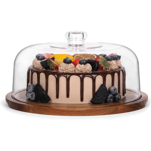 Bxaolu Cake Stand with Lid, Wood 12IN Round Cake Holder, 2-in-1 Dessert Table Display Set, Charcuterie Board for Cheese, Chips, Dips, Nachos, Fruit Platter, Large Acrylic Cake Dome Cover