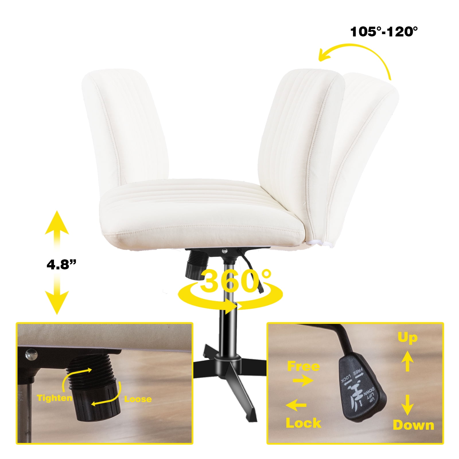 Snugway Ultra Wide Fabric Padded Side Desk Makeup Chair Cream