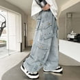 thumbnail image 6 of OJSFQUFP Boys Jeans Handsome Kid Loose Pants Large Kid Workwear Casual Fashion Pants Kids Pants Stretch, 6 of 7
