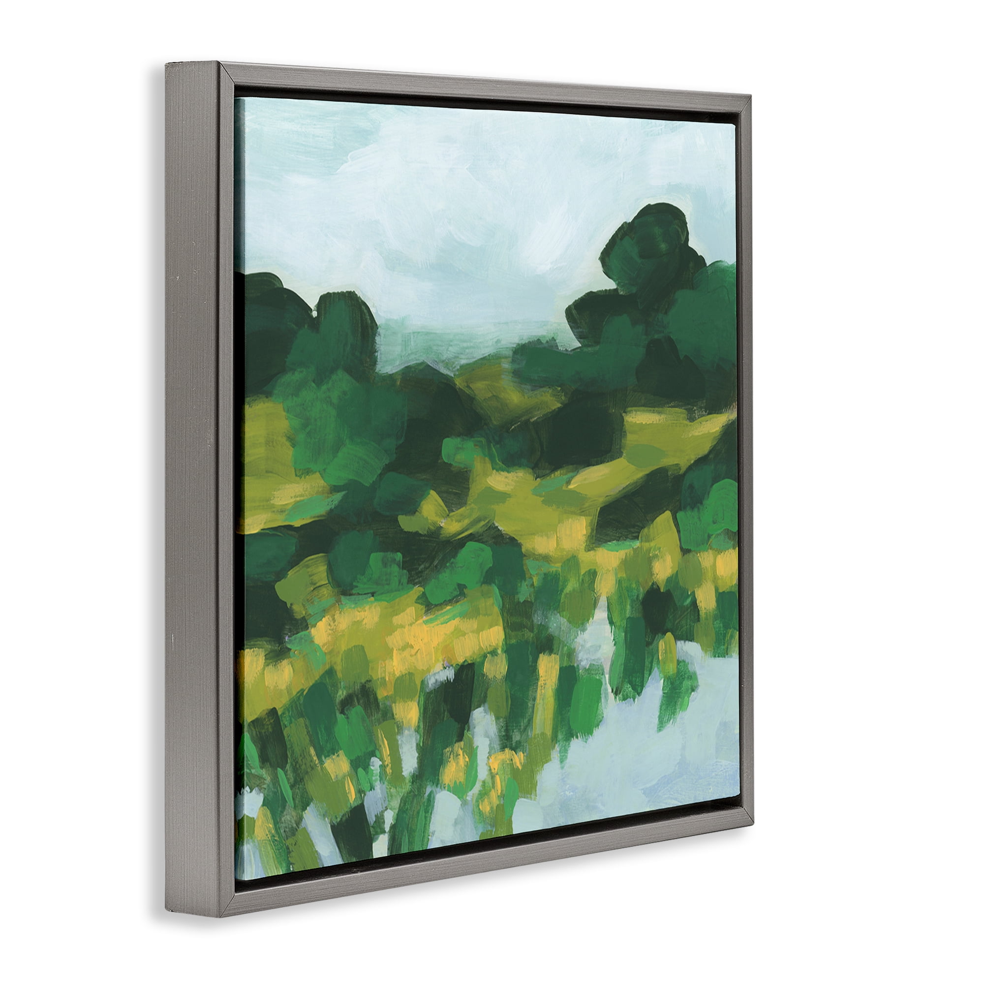 Stupell Industries Abstract Lush Green Landscape Landscape & Nature Painting Gray Floater Framed Canvas Art Print Wall Art, 18 x 18