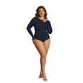 thumbnail image 6 of POSESHE Women's Plus Size Long Sleeve Bodysuit,Slim Fit Crew Neck Tops Cotton Bodysuit for Women,Navy Blue,Size 1XL, 6 of 8