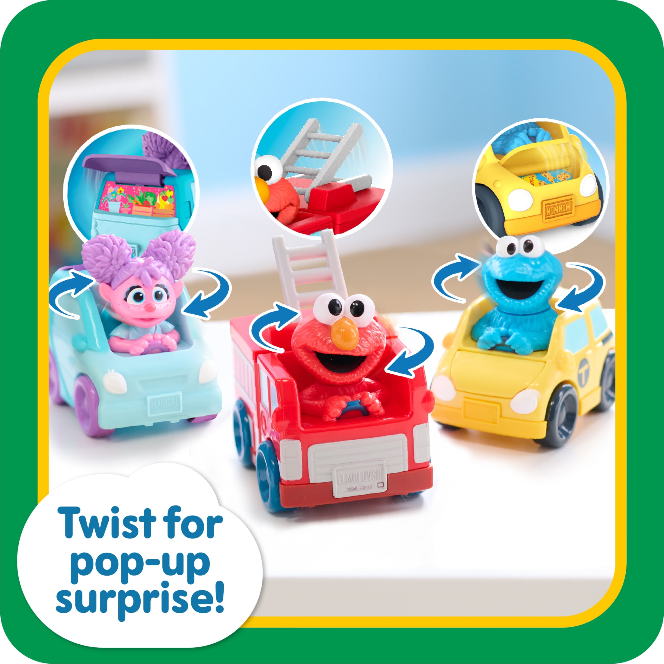 Sesame Street Twist and Pop Wheelies, Toy Vehicle Assortment, Styles May Vary, Ages 2+