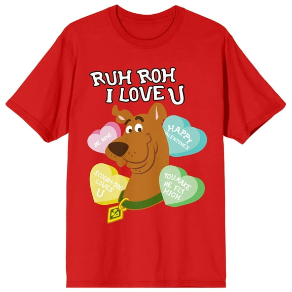Scooby Doo Ruh Roh I Love You Women's Red Short Sleeve Crew Neck Tee-Small