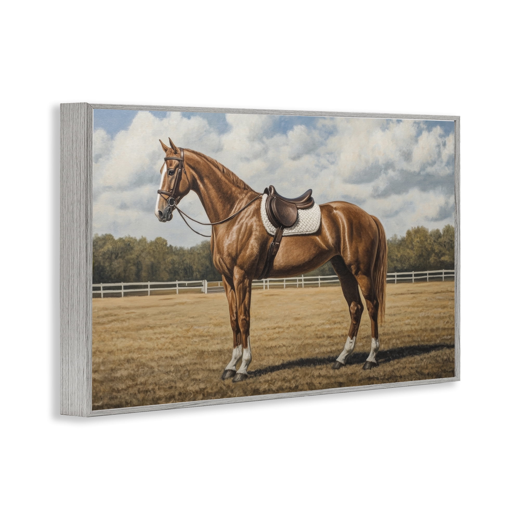 Stupell Industries Saddled Up Chestnut Horse Gray Framed Giclee Art, design by Petal Prints Design