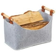thumbnail image 1 of Felt Firewood Basket with Wooden Handles, Foldable & Multifunctional, Protects, 1 of 10