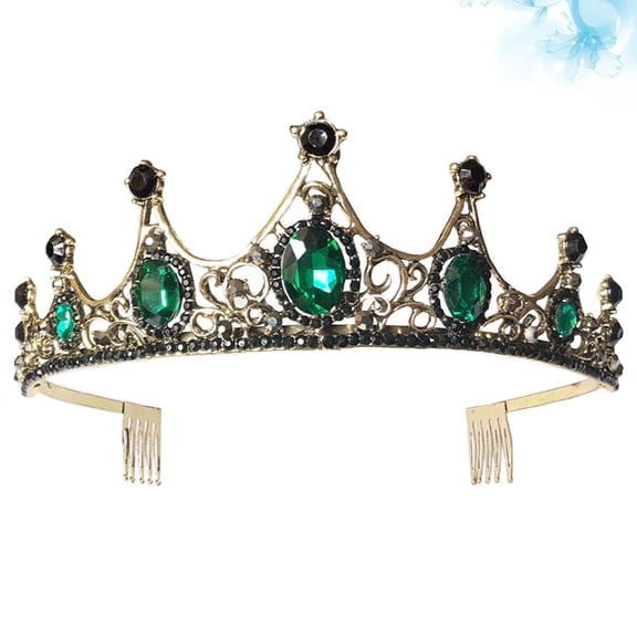 OULII Women Headpiece Bridal Tiara Rhinestone Crown Golden and Green 1Set Wedding Accessory