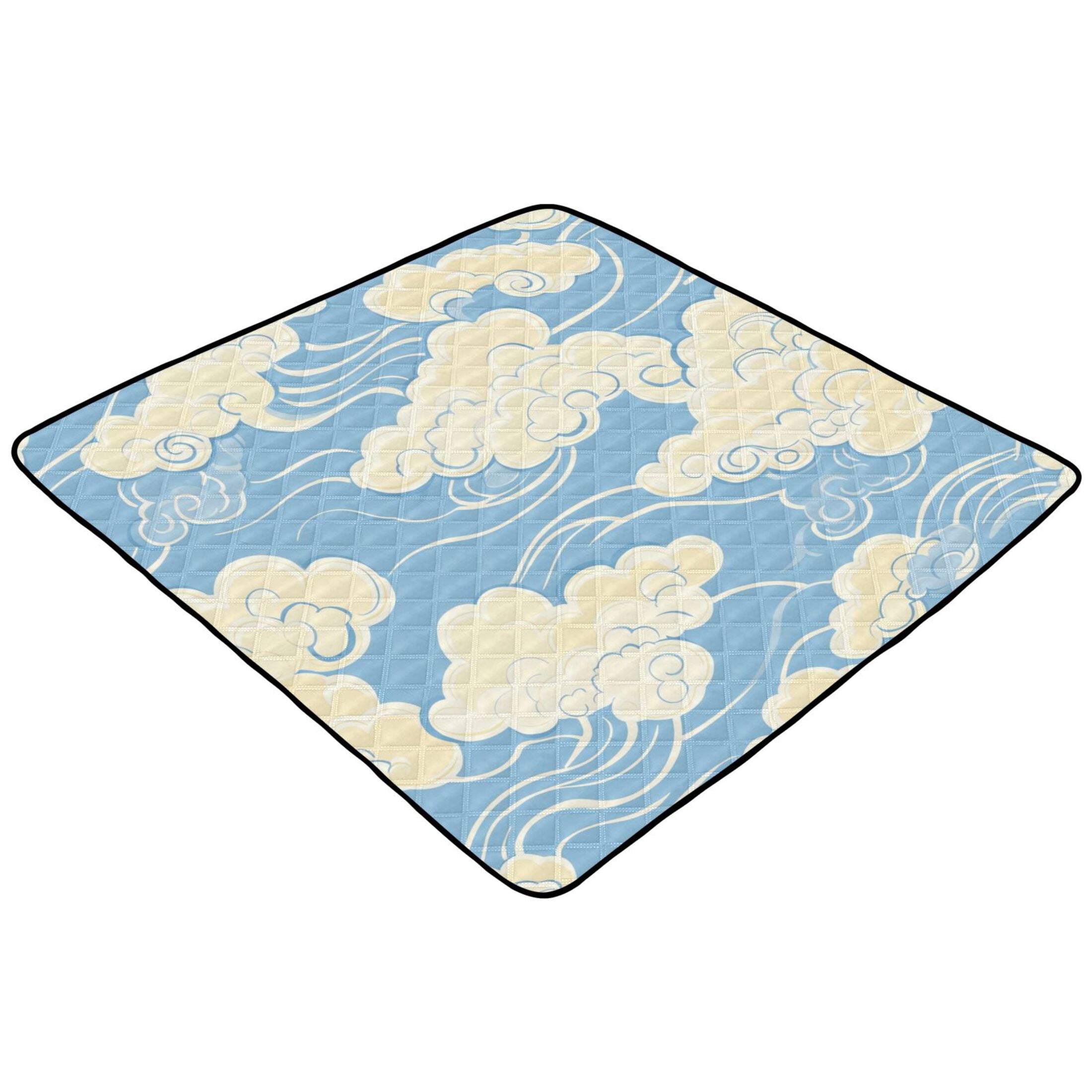 WOBOGO White Cloud Pattern on Blue Background Baby Playmats Extra Large Waterproof Rollable Activity Pads for Toddlers 50×50inch