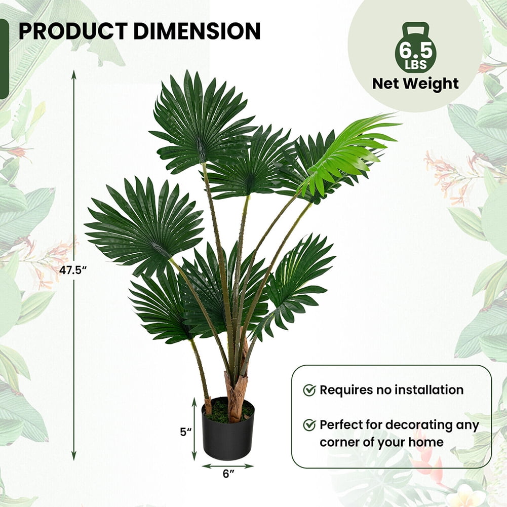 Kadyn 4FT Artificial Tree, Artificial Fan Palm Tree for Outdoor, Fake Palm Plant Tree for Indoor, Green