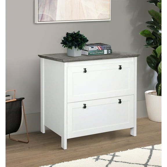 Saint Birch Finley 2-Drawer Modern Wood Lateral File Cabinet in White/Gray Oak