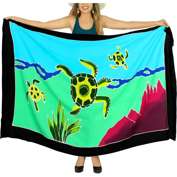 HAPPY BAY Women's Beachwear Summer Beach Bikini Wraps Swimwear Swim Cover up Wrap Skirt Swimsuit Sarong Coverups for Women One Size Emerald, Turtle