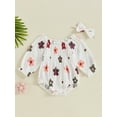 thumbnail image 2 of Suealasg 2Pcs Baby Girl Fall Outfits 3 6 12 18 Months Infant Long Sleeve Flower Print Smocked Romper +Bow Headband Newborn Cute Clothes, 2 of 7