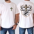 thumbnail image 5 of Camo Cross Hunting Double-Sided T-Shirt – Outdoor Christian Faith Tee with Antler & Fish Graphic, Hunting Streetwear Gift for Men & Women, 5 of 7