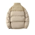 thumbnail image 3 of Htigea Men's Puffer Jacket Winter Warm Thick Padded Coat Trendy Patchwork Long Sleeve Coats Lightweight Outdoor Hiking Ski Jackets with Pockets Khaki XXXXL, 3 of 7