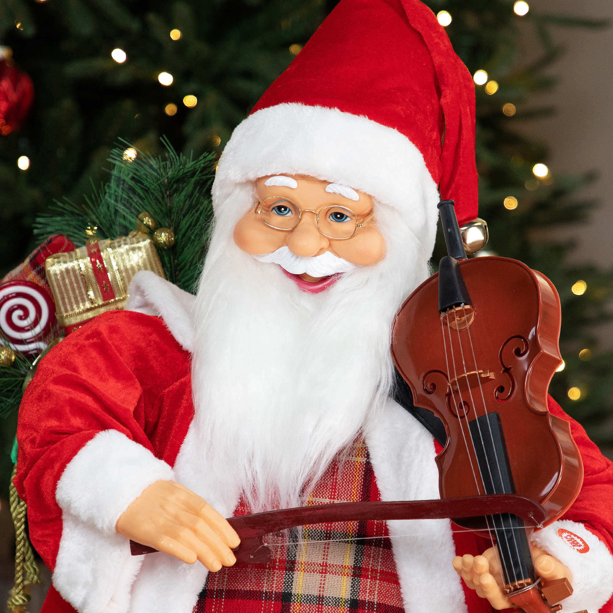 Animated and Musical Santa with Violin Christmas Figurine - 32"