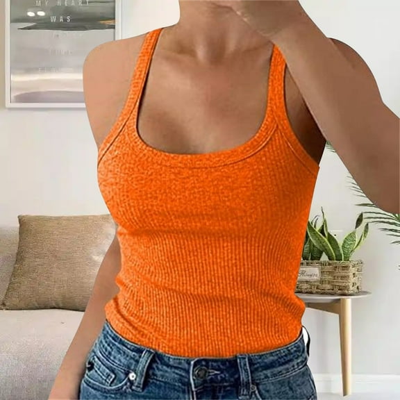 Orange Camisoles & Tanks Women Plus Size Fashion Sleeveless Tops Slim Fit Vest SummerTank Top Casual Tops