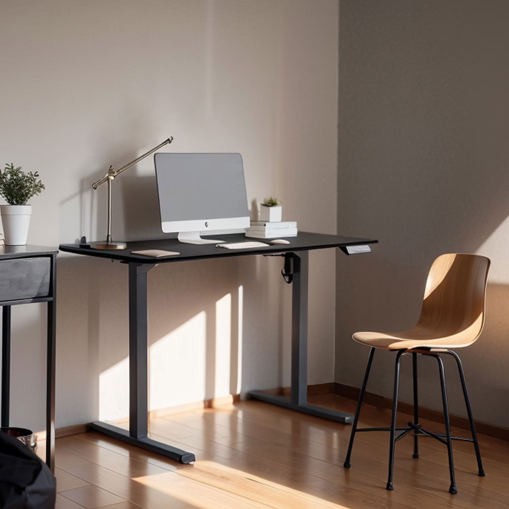 MAYEERTY Electric Standing Desk, Height Adjustable Home Office Ergonomic Sit Stand Up Computer Workstation with Whole Piece Desktop and Motorized Lift System, Black