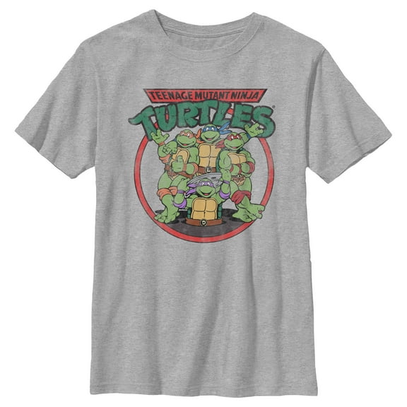 Boy's Teenage Mutant Ninja Turtles Distressed Ninjas Circle  Graphic Tee Athletic Heather Large