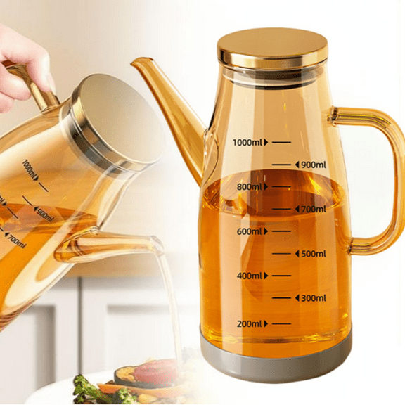Djiypn 2025 New Oil Dispenser Bottle with Drip Free Spout, 1000ml Glass Olive Oil Dispenser Bottle for Kitchen, Food-grade Oil Vinegar Dispenser Container Bottles for Cooking Kitchen Gadgets