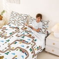 thumbnail image 3 of Castle Fairy Railway Map Full Size Sheets 4-Piece for Kids, Town Signal Print Bed Sheets for Bedroom, Brown Yellow Blue, 3 of 6
