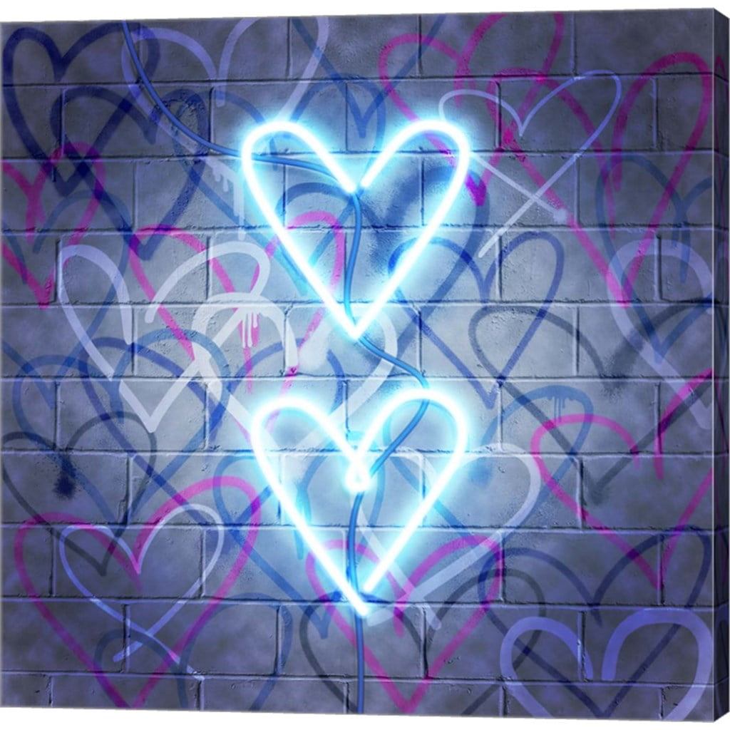 12" x 12" Neon Heart Canvas Art Print in Blue and Pink