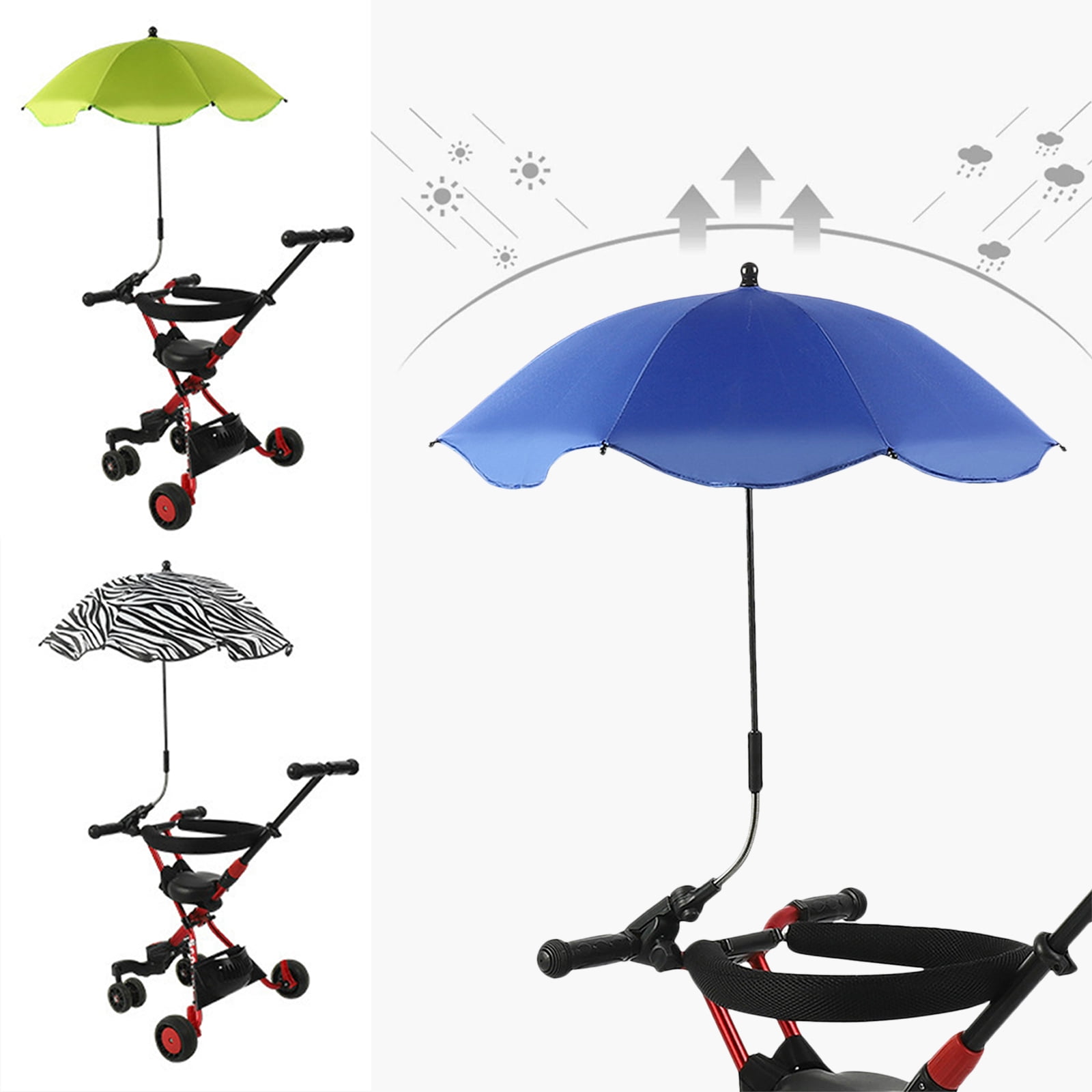 Summercome Universal Baby Parasol, Sun Shade Sun Protection for Baby Strollers, Umbrella with Holder Clip Clamp, Potable UV-Proof Waterproof Umbrella, Ideal for Trolley Bike Wheelchair Fishing
