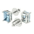thumbnail image 2 of 14K Solid Gold Screw Back Stud Earrings for Women | 2 cttw Emerald Cut Natural Sky Blue Topaz | White Gold, 2 of 4