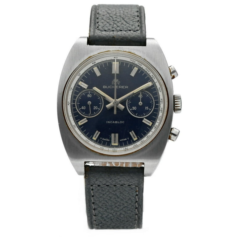 Vintage Bucherer Incablock Chronograph 903 008 Steel Manual Wind