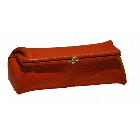 Budd Leather 552201L-28 Framed Lizard Calf Cosmetic Case - Tangerine