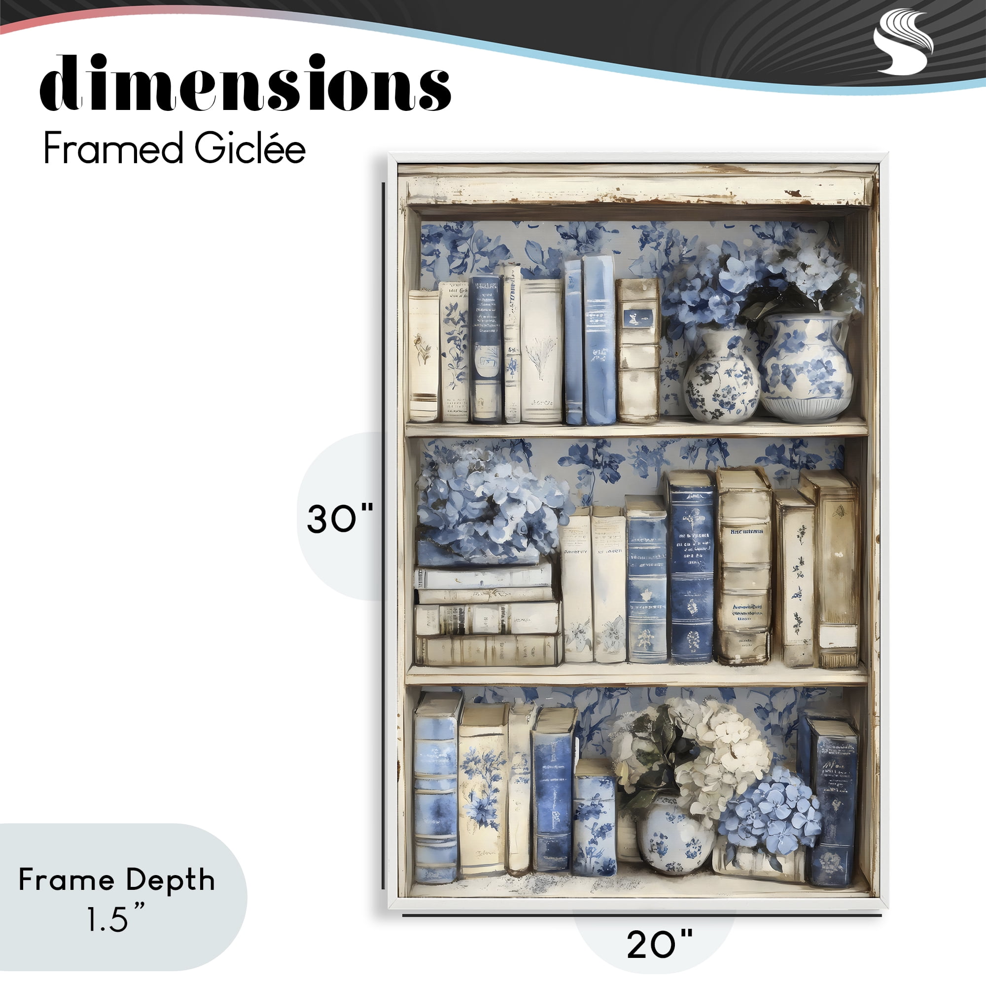 Stupell Industries Blue & Beige Bookcase White Framed Giclee Art, design by LSR Design Studio