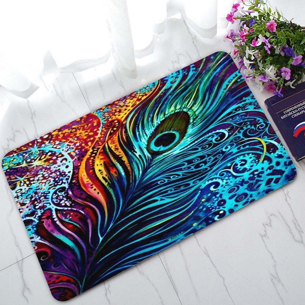 GCKG Colorful Peacock Design Non-Slip Doormat Indoor/Outdoor/Bathroom ...