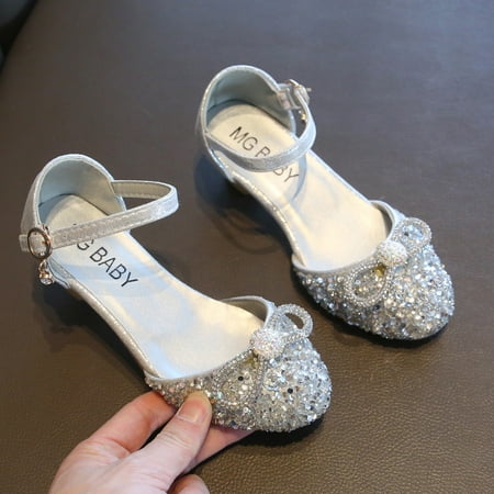 TMOYZQ Girls Dress Shoes Mary Jane Wedding Party Shoes Glitter Bridesmaids Princess Heels (Toddler/Little Kid/Big Kid)